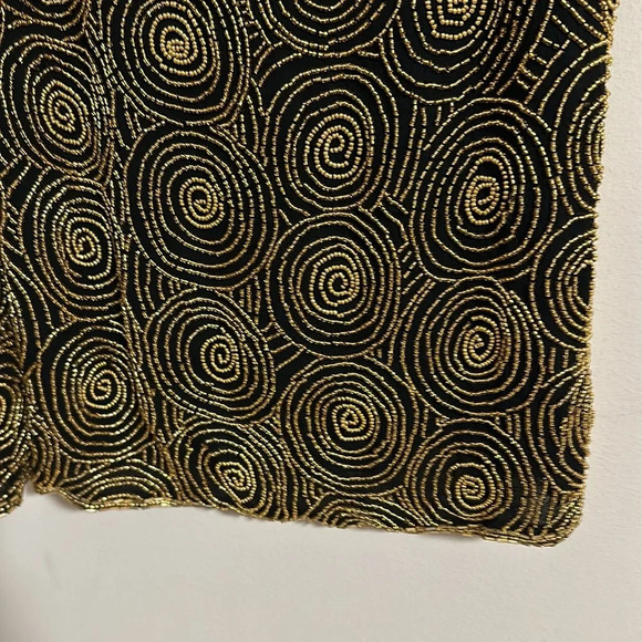 NWT Oleg Cassini black tie VINTAGE 90s silk beaded circle deadstock top blouse - Picture 4 of 6